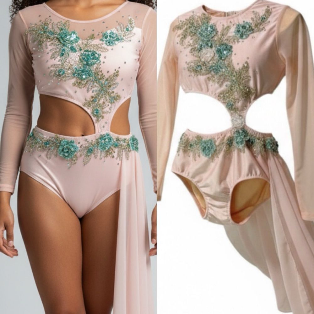 Glamour Competition Lyrical Solo Dance Costume Blush Pink Illusion Xsa Adult